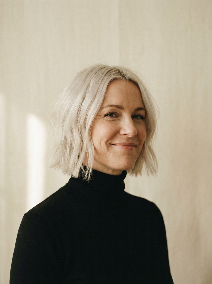 Salon owner with platinum bob